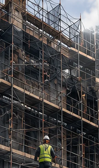 Scaffolding erected across the full elevation
